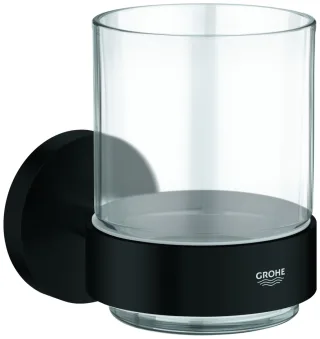 GROHE Glas Essentials 102256 mit Halter matte black, 1022562430 1022562430