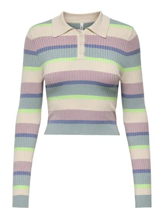 ONLY - ONLKAROL LS CROP RIB BUTTON POLO CC KNT birch - Gr. - L
