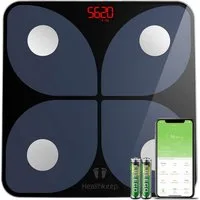 Healthkeep Körper-Analyse-Waage Digitale Körperfettwaage Gewichtswaage Glaswaage bis 180kg, App-Verbindung, 13 Parameter Körperfett Muskelmasse BMI