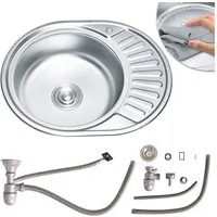 Feel2Home Edelstahlspüle Edelstahlspüle 57cm Einbauspüle Spülbecken Küchenspüle Rundbecken Rund, rund, 57/17 cm, Anti-Kondensbeschichtung, (Set, 1 St., Nein), Anti-Kondensbeschichtung