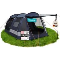 Skandika Tunnelzelt Kambo 4 Sleeper Protect, mit dunkler Schlafkabine, Tragetasche, Personen: 4 (Separater Eingang zur Schlafkabine, Haken für Lampenaufhängung), eingenähter Zeltboden, Moskitonetz an Eingang, Schlafkabine, Fenster