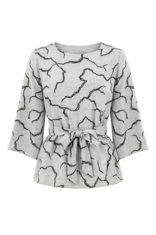signe nature - Bluse mit Bindegürtel blau - Gr. - 38