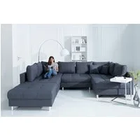 riess-ambiente Wohnlandschaft KENT 305cm anthrazit, Einzelartikel 1 Teile, Wohnzimmer · XXL · U-Form · Federkern · Stoff · Hocker & Kissen