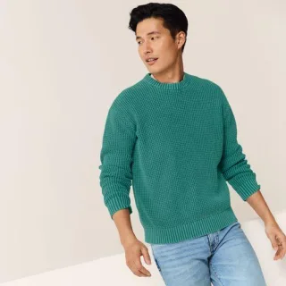 Baumwoll-Pullover im Waffelstrick DRIFTER, Herren,  Blau, Baumwolle, by Lands' End