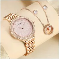 Luckice Quarzuhr Damen Quarzuhr Schmuckset mit Armband, Halskette,Ohrstecker, (Elegante Analog Armbanduhr für Damen – Geschenkset für Valentinstag, Geburtstag & Weihnachten, 3-tlg., rostfrei und farbbeständig)