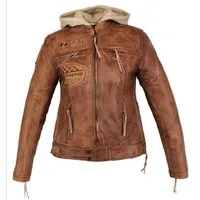 Alpha Speeds Bikerjacke Damen Leder Jacke Biker Freizeit Highway Jacke König Braun aus weichem Lammleder, mit Protektoren & Kapuze