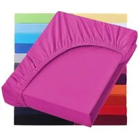 NatureMark Spannbettlaken Jersey Basic Spannbetttuch, 100% Baumwolle, Gummizug: rundum, (1 Stück), in vielen Größen und Farben, bis 40cm Steghöhe, 200x220cm, Pink