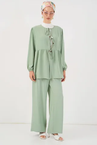 Rundhals Langtunika und Weite-Hosen-Set