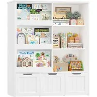Homfa Kinderregal mit Bücherregal Kinderschrank mit 3 Spielzeugkisten auf Rollen, Spielzeugregal mit 6 offenen Fächern Spielzeugtruhe 120x100x37cm