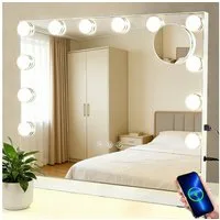 Nettlife Schminkspiegel Licht 50x40cm Spiegel 3 Farben USB Touch-Steuerung Hollywood Spiegel (3-farbig einstellbares Licht mit Memory-Funktion, 1-St., Touchscreen), 5 Facher Vergrößerung Spiegel USB Anschluss für Ankleidezimmer