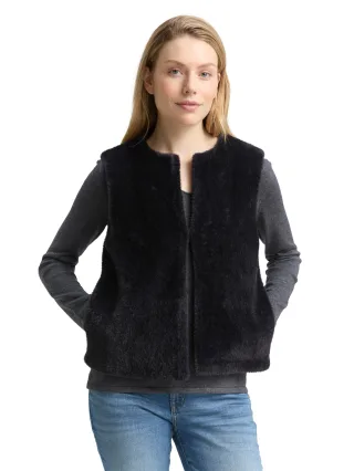 Tom Tailor - Teddy Weste mit Taschen deep black - Gr. - XXL