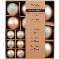 Holly & Jolly Weihnachtsbaumkugel, Weihnachtskugeln Glas 4-8cm Mix gerillt 16er Set - Champagner