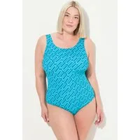 Ulla Popken Badeanzug Badeanzug grafischer Druck ohne Softcups Rundhals