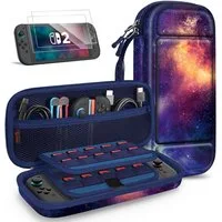 Fintie Nintendo-Schutzhülle Tasche mit 2 Panzerglas für Nintendo Switch 2(2025), 2-in-1 Zubehörset, mit 2 Stücke Schutzfolie, 1 Tragetasche mit großem Fassungsvermögen