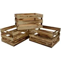 UNUS HOME Dekokiste Holzkiste Geflammt 3er Set (3er Set - Maße: 39 x 29 x 21 cm (LxBxH), Weinkisten Obstkisten Aufbewahrungsbox Apfelkisten Holzkisten Vintage