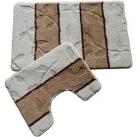 oKu-Tex Badematte Badgarnitur 2-teilig mit Ausschnitt, weich & rutschfest, fußbodenheizungsgeeignet, strapazierfähig, Polypropylen, WC-Vorleger Set mit Ausschnitt, weicher Flor, waschbar, flauschig