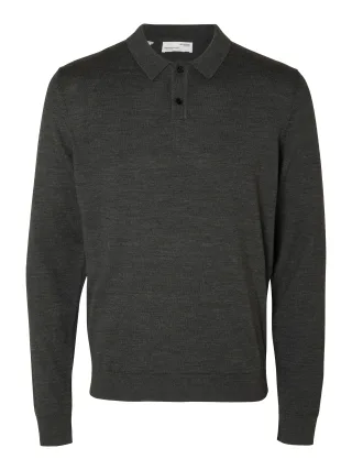 selected men - SLHTOWN MERINO COOLMAX KNIT POLO NOOS medium grey melange - Gr. - XXL