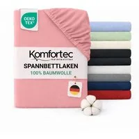 Komfortec Spannbettlaken Jersey Spannbettuch, 90x200, 140x200, 160x200, 180x200 oder 200x200 cm, 100% Baumwolle (135 g/m), Gummizug: Rundum, (1 Stück), OEKO-TEX® Standard 100 Zertifisiert, für Matratzen bis 25 cm Höhe