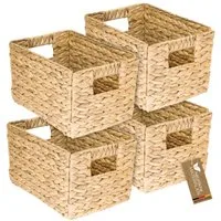 HMF Aufbewahrungskorb Aufbewahrungskorb Wasserhyazinthe, Korb mit Griffen zur Aufbewahrung (4 St., 4er Set), für Badezimmer Küche und Wohnbereich, Größe M, 32 x 23 x 20 cm, Natur