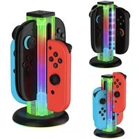 Forrlite Ladestation für Nintendo Switch 2 Joycon, 4-in-1 Joy-Con Controller Zubehör Nintendo (Magnetische Plug-in Joy-Con Ladegerät mit Ladekabel, RGB-Licht und individueller LED-Anzeige, Ladestation Zubehör Kompatibel mit JoyCons für Switch 2/Switc