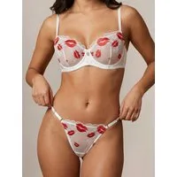 Elegant Love Set: Bügel-BH Dessous-Set Damen – BH & String aus Spitze mit Lippenstickerei (Set, 2-tlg., mit Tanga) Elegante Unterwäsche & Reizwäsche – Lingerie für besondere Momente