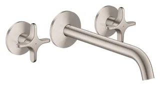 Hansgrohe 3-Loch Waschtischarmatur AXOR One Unterputz Wandm. 220mm Kreuzgriff edelstahl optik, 4814 48140800