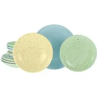 CreaTable Teller-Set Confetti, Teller Set 12-tlg. (12-tlg), 4 Personen, Steinzeug, Unregelmäßige bunte Punkte, Gute Laune Geschirr, Frisch, Freundlich
