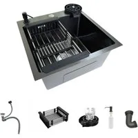 Faizee Home Edelstahlspüle Edelstahlspüle Hydro Schwarz Küchenspül Ohne Armatur 45x45x21,5 cm