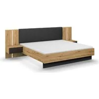 rauch Bettanlage Bett Doppelbett Komfortbett Funktionsbett APOLLON, (3-tlg., Liegefläche 180x200, optional mit Bettbank und Stauraum), Polster-Kopfteil in Lederoptik black, mit Beleuchtung MADE IN GERMANY