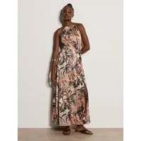 Apricot Maxikleid Tropisches Midikleid (mit Bindeband) mit Bindeband