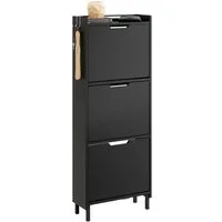 SoBuy Schuhkipper FSR151-H-E, Schuhschrank schmal, Schuhregal Schuhkipper Flurschrank, Schuhschrank hängend, mit Sensorlicht, 3 Klappen, Schuhaufbewahrung