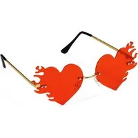 partydeco Kostüm, Sonnenbrille Herz mit Flammen 14x13x5cm Kunststoff Rot
