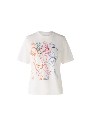 Oui - T-Shirt 100% Organic Cotton offwhite red - Gr. - 38