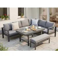 MeXo Gartenlounge-Set XXL Lounge Gartenmöbelset aus Aluminium, wetterfest, (Ecksofa mit rechter Ecke für 6-8 Personen, 5-tlg., 12/15 cm dicke Kissen, Terrassenmöbel Set mit hohem Tisch), pflegeleichte Polywood-Tischplatte, flexibel kombinierbar