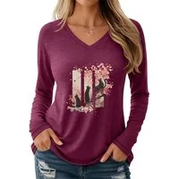 PYLIKE Langarmshirt Damen Herbst bequemes Casual Basic V-Shirt mit Langarm Basic-Shirts Geeignet für den täglichen Gebrauch im Büro und zu Hause