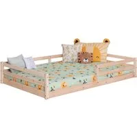 Ticaa Kinderbett, Neo Bodenbett mit Rausfallschutz 150kg, inkl. Lattenrost & abnehmbarem Rausfallschutz, 140x200, Natur
