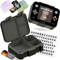 BEARFOOT Lunchbox Brotdose mit Fächern, leicht & auslaufsicher - Game schwarz, PP, ABS, Silikon, Kindergarten und Schule - Mädchen und Jungen, Vesperbox, Snackbox