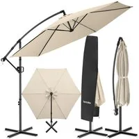 tectake Ampelschirm Sonnenschirm mit Doppeldach, inkl. Schutzhülle, 3 x 3 m, Balkonschirm Artemis, für Außen in Beige, 360° drehbar, wasserabweisend, neigbar, Kurbelmechanismus