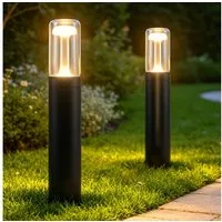 Nettlife Außen-Stehlampe Pollerleuchte 40cm 10W 3000K warmweiß schwarze Wegeleuchte Glas, für Garten Hof Weg Terrasse Balkon–Außenbeleuchtung Deko