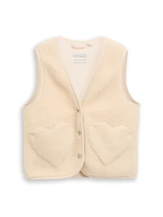 tom tailor kids - Teddy Weste mit Herztaschen und Fleece cloudy beige - Gr. - 92/98