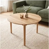 skølm Couchtisch Åsarna aus Eiche Massivholz (70 cm, geölt & lackiert), natur, bis 10kg belastbar, Beistelltisch rund, Sofatisch mit 3 Beinen
