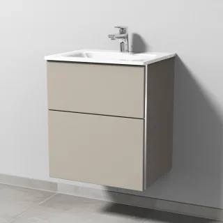 Sanipa 3way Mineralguss-Set Mineralguss-Doppelwaschtisch und Unterbau mit 4 Auszügen, Kaschmir-Matt BP2001U
