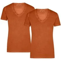 James & Nicholson T-Shirt Doppelpack Tailliertes Damen T-Shirt mit trendiger Spraytechnik JN975 (Doppelpack, 2er-Pack) Trendiges T-Shirt mit V-Ausschnitt
