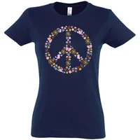 Youth Designz T-Shirt Peace Flowers Damen Shirt mit Trendigem Retro Look