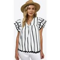 Imily Bela Blusentop Damen V-Ausschnitt Bluse mit Rüschen (Packung, 1-tlg., 1per-Pack) Schultern überlappend