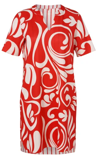 Frapp - Kleid V-Ausschnitt 1/2 Arm Druck red multicolor - Gr. - 46