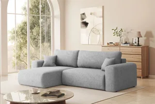 Ecksofa Schlafsofa FLORA Stoff Verita Hellgrau Ottomane Links