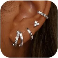 LuxusKollektion Ohrring-Set Ohrringe Creolen Ohrstecker Gold Silber 14K Doppelter Creolen-Silber