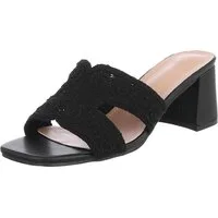 Ital-Design Elegante Damen Sandalen mit Komfort und stilvollem Design Pantolette (91512519) Blockabsatz Sandalen & Sandaletten in Schwarz