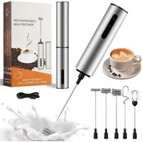 TUWENA Milchaufschäumer Milchaufschäumer Elektrisch USB-C, 3 Geschwindigkeiten und 5 Aufsätzen, Handmilchschäumer Edelstahl für Kaffee Latte CappuccinoMatchaSahneEier